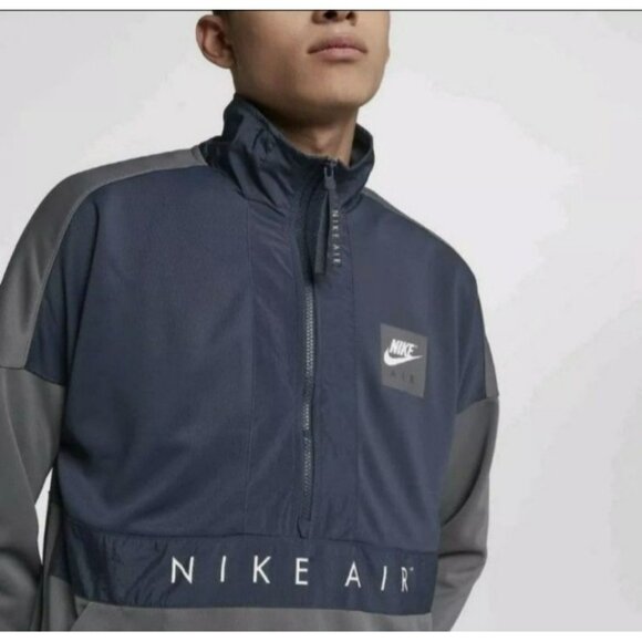 LARGE MEN'S NIKE AIR HOODIE JACKET 1/2 ZIP BLUE GRAY JACKET - Picture 2 of 9
